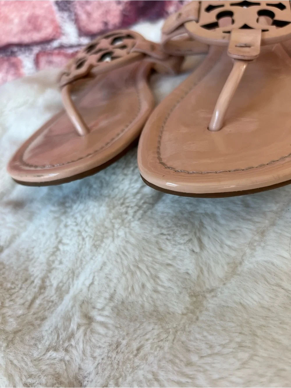 Tory Burch Miller Sandal Light Nude Tan Leather Thong Flats